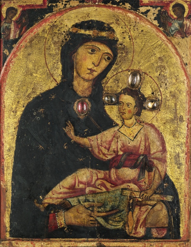 The Madonna and Child, two angels in the spandrels above